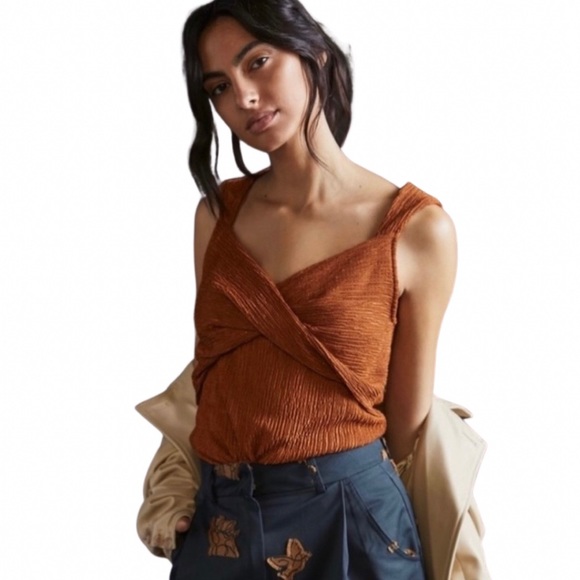 Anthropologie Tops - Anthropologie Sunday in Brooklyn Twist Front Shimmer Tank in Bronze Size XL NWT